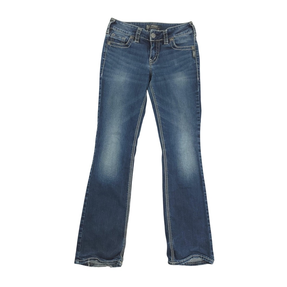 Silver Jeans Suki Mid Slim Boot Jeans Womens W27/L31 Blue Med Wash Stretch Denim